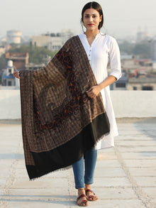 Black Beige Jamawar Needle Embroidered Woollen Kashmiri Shawl - S200508