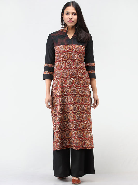 Rust Black Grey Hand Block Printed Kurta   - K207F1734