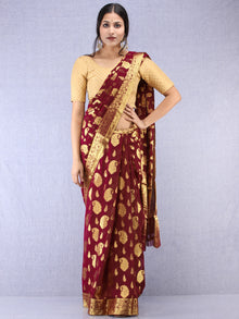 Banarasee Chiffon Saree With Golden Zari Weave - Wine & Gold - S031704358