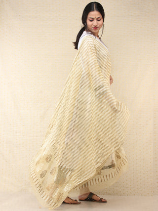 Ivory White Gold Georgette Hand Block Printed Dupatta  - D04170690