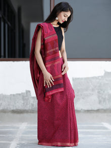 Deep Pink Indigo Bagh Hand Block Printed Maheswari Silk Saree With Resham Border - S031703829