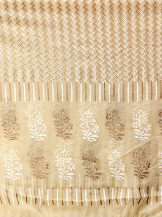 Ivory White Gold Georgette Hand Block Printed Dupatta  - D04170690