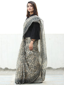 Beige Indigo Black Hand Block Printed Kota Doria Saree  - S031704071