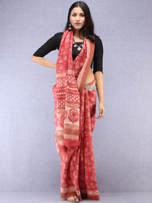 Pink Ivory Hand Block Printed Chanderi Saree With Geecha Border - S031704507