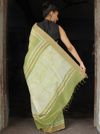 Green Ivory Chanderi Silk Hand Block Printed Saree With Geecha Border - S031703610