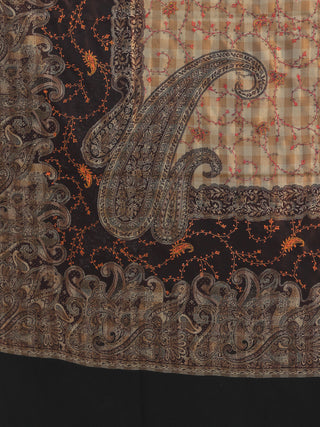 Black Beige Jamawar Needle Embroidered Woollen Kashmiri Shawl - S200508