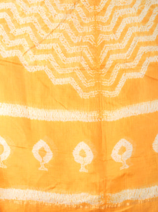 Yellow White Shibori Kota Silk Hand Block Printed Dupatta - D04170398
