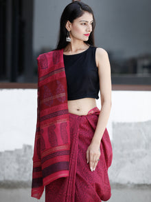 Deep Pink Indigo Bagh Hand Block Printed Maheswari Silk Saree With Resham Border - S031703829