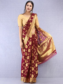 Banarasee Chiffon Saree With Golden Zari Weave - Wine & Gold - S031704358