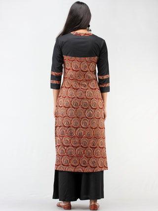 Rust Black Grey Hand Block Printed Kurta   - K207F1734