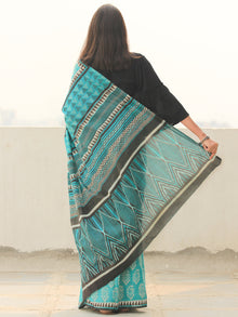 Sea Green Ivory Hand Block Printed  Cotton Mul Saree - S031704101