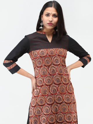 Rust Black Grey Hand Block Printed Kurta   - K207F1734