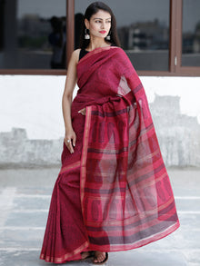 Deep Pink Indigo Bagh Hand Block Printed Maheswari Silk Saree With Resham Border - S031703829