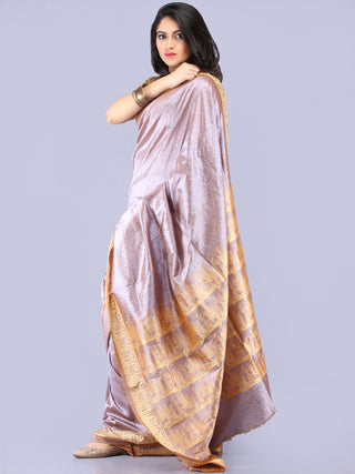 Banarasee Semi Silk Self Weave Saree With Resham Border - Dual Tone Silver & Steel Blue - S031704291