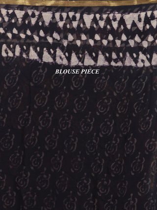 Black OffWhite Hand Block Printed Chiffon Saree With Zari Border - S031704685