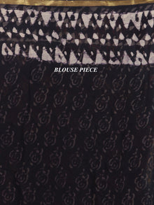 Black OffWhite Hand Block Printed Chiffon Saree With Zari Border - S031704685