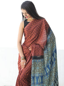 Maroon Rust Indigo Black Bandhej Modal Silk Saree With Ajrakh Printed Pallu & Blouse - S031703874