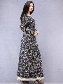 Johi - Hand Block Printed Long Cotton Wrap Round Dress  - D394F2062