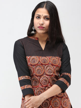 Rust Black Grey Hand Block Printed Kurta   - K207F1734