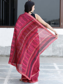 Deep Pink Indigo Bagh Hand Block Printed Maheswari Silk Saree With Resham Border - S031703829