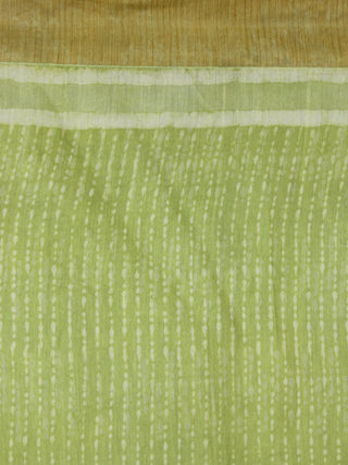 Green Ivory Chanderi Silk Hand Block Printed Saree With Geecha Border - S031703610
