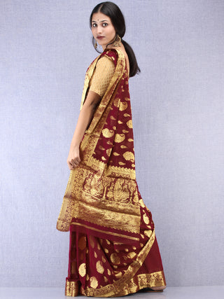 Banarasee Chiffon Saree With Golden Zari Weave - Wine & Gold - S031704358