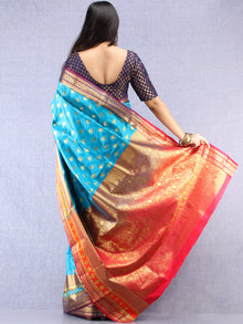 Banarasee Art Silk Saree With Resham Zari Weave - Sky blue Red & Gold - S031704380
