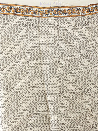 Ivory Indigo Mustard Ajrakh Hand Block Printed Modal Silk Saree - S031704232