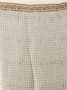 Ivory Indigo Mustard Ajrakh Hand Block Printed Modal Silk Saree - S031704232