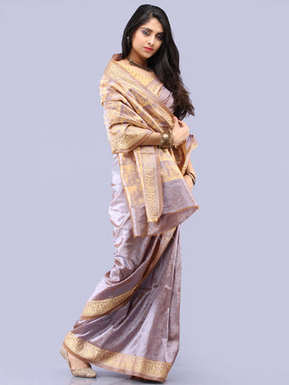 Banarasee Semi Silk Self Weave Saree With Resham Border - Dual Tone Silver & Steel Blue - S031704291