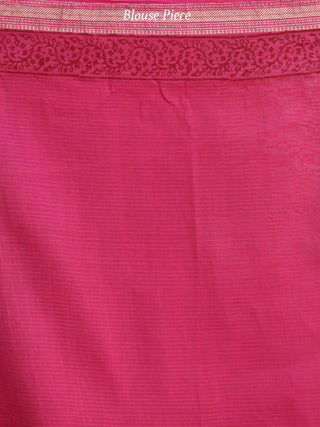 Deep Pink Indigo Bagh Hand Block Printed Maheswari Silk Saree With Resham Border - S031703829