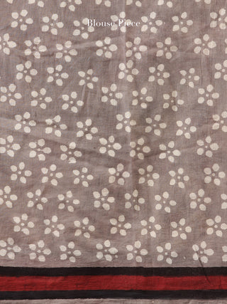 Beige Brown Red Hand Block Printed Cotton Mul Saree - S031704454