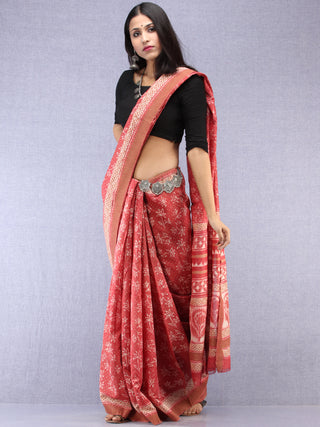 Pink Ivory Hand Block Printed Chanderi Saree With Geecha Border - S031704507