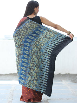 Maroon Rust Indigo Black Bandhej Modal Silk Saree With Ajrakh Printed Pallu & Blouse - S031703874