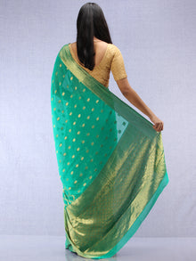 Banarasee Chiffon Saree With Golden Zari Weave - Sea Green & Gold - S031704403