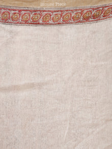 Orange Coral White Green Hand Block Printed Handwoven Linen Saree With Zari Border - S031703809