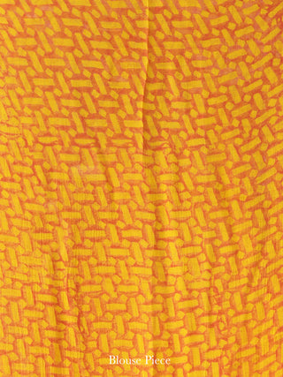 Yellow Green Hand Block Printed Chiffon Saree with Zari Border - S031704556