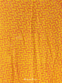 Yellow Green Hand Block Printed Chiffon Saree with Zari Border - S031704556