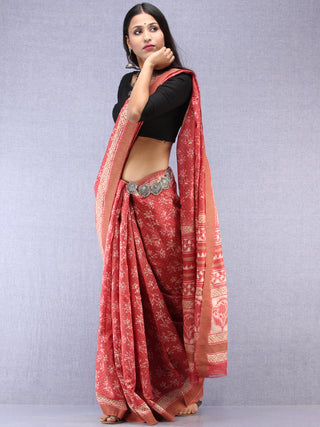 Pink Ivory Hand Block Printed Chanderi Saree With Geecha Border - S031704507