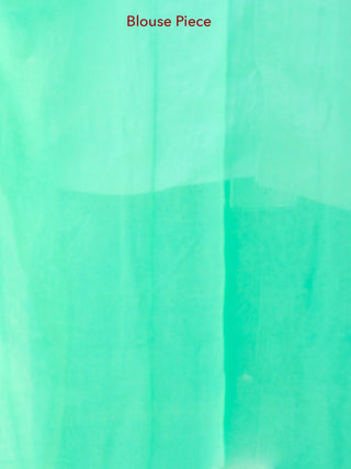 Greeen White Hand Block Printed Chiffon Saree with Zari Border - S031703914