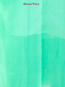 Greeen White Hand Block Printed Chiffon Saree with Zari Border - S031703914