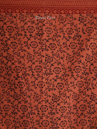 Blush Maroon Black Bagh Hand Block Printed Cotton Saree - S031703820