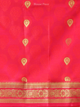Banarasee Art Silk Saree With Resham Zari Weave - Sky blue Red & Gold - S031704380