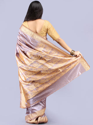 Banarasee Semi Silk Self Weave Saree With Resham Border - Dual Tone Silver & Steel Blue - S031704291