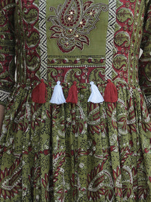Naaz Ada - Hand Block Printed Long Cotton Dress With Gathers & Tassels - DS80F001
