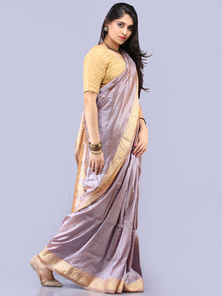 Banarasee Semi Silk Self Weave Saree With Resham Border - Dual Tone Silver & Steel Blue - S031704291
