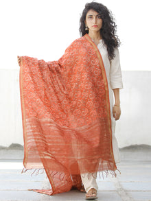 Peach Ivory Chanderi Hand Block Printed Dupatta - D04170583