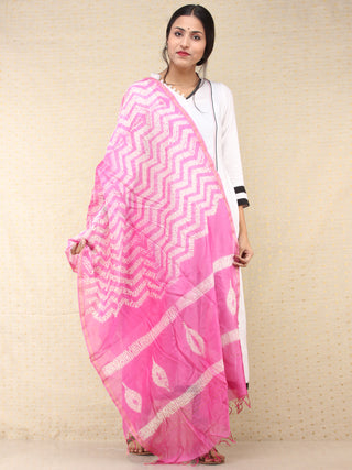 Pink White Chanderi Hand Block Printed Dupatta - D04170735
