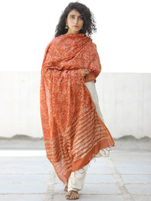 Peach Ivory Chanderi Hand Block Printed Dupatta - D04170583