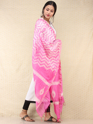 Pink White Chanderi Hand Block Printed Dupatta - D04170735